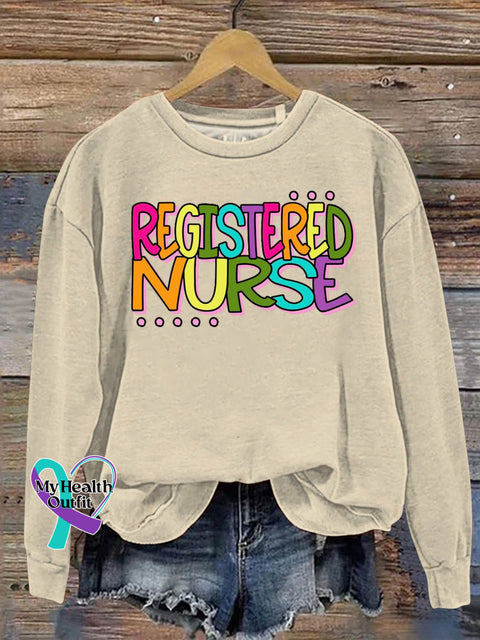 Registered Nurse Rainbow Texts Graphic Printed Casual Sweatshirt Sand / S