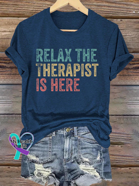 Relax Therapist Here Mental Health Matters Printed Casual Crew Neck Short Sleeve T-Shirt NavyBlue / S