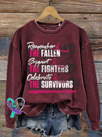 Remember THE FALLEN Support THE FIGHTERS Celebrate THE SURVIVORS Breast Cancer Awareness Print Casual Sweatshirt Red / S