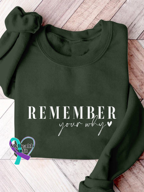 Remember Your Why! Print Casual Sweatshirt Darkgreen / S