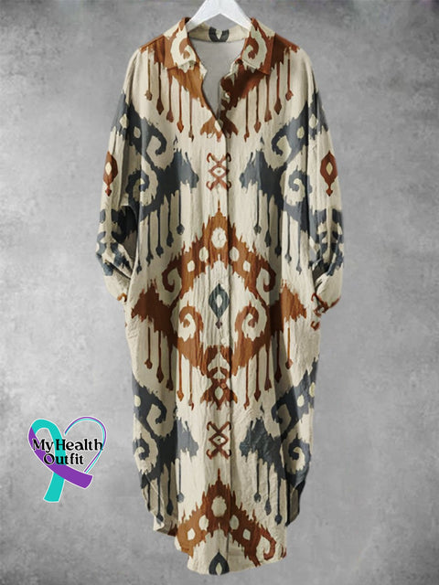 Retro Abstract Geometric Tie-Dye Pattern Art Print Long Skirt Sand / S