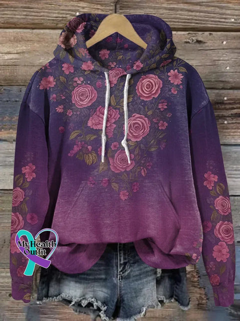 Retro Alzheimer’s Awareness Floral Print Casual Hoodie Sweatshirt Multicolor / S
