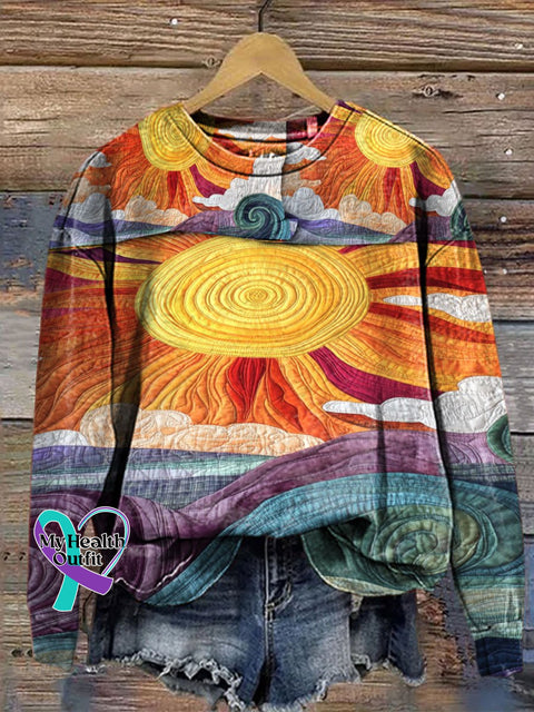 Retro Art Print Casual Sweatshirt Multicolor / S