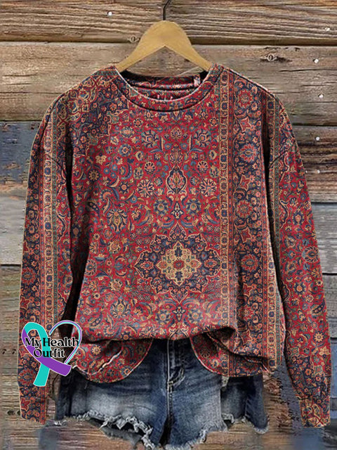 Retro Art Print Casual Sweatshirt Multicolor / S