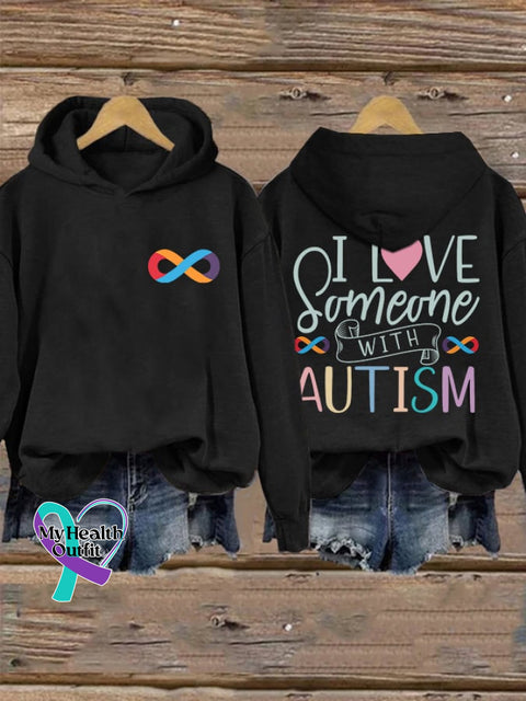 Retro Autism Acceptance Infinity Symboli Love Someone With Print Hoodie Black / S