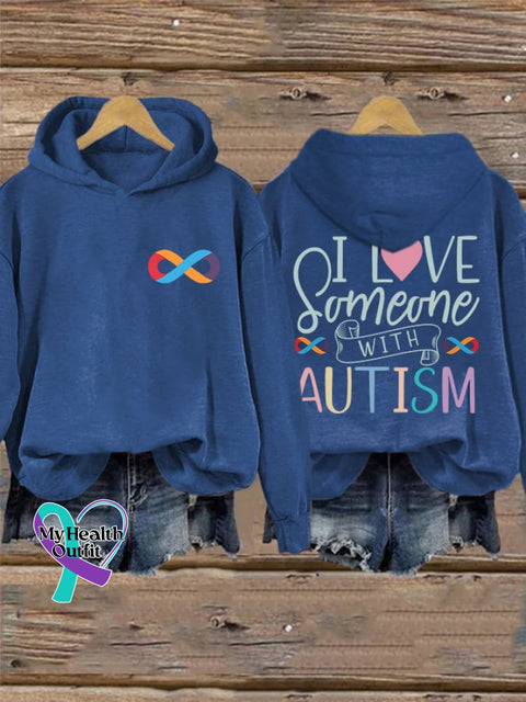 Retro Autism Acceptance Infinity Symboli Love Someone With Print Hoodie Blue / S