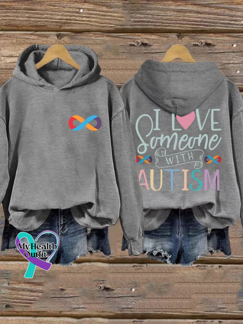 Retro Autism Acceptance Infinity Symboli Love Someone With Print Hoodie Light Grey / S