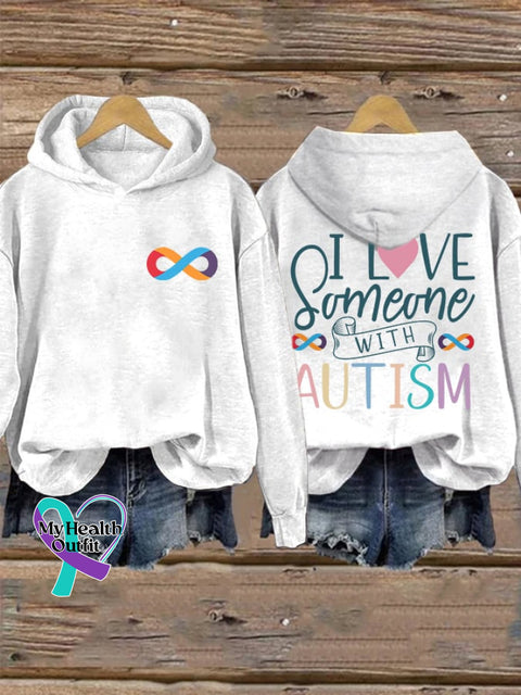 Retro Autism Acceptance Infinity Symboli Love Someone With Print Hoodie White / S