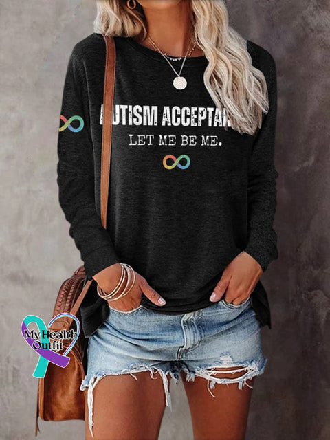 Retro Autism Acceptance Rainbow Colors Infinity Symbol Let Me Be Print T-Shirt Black / S