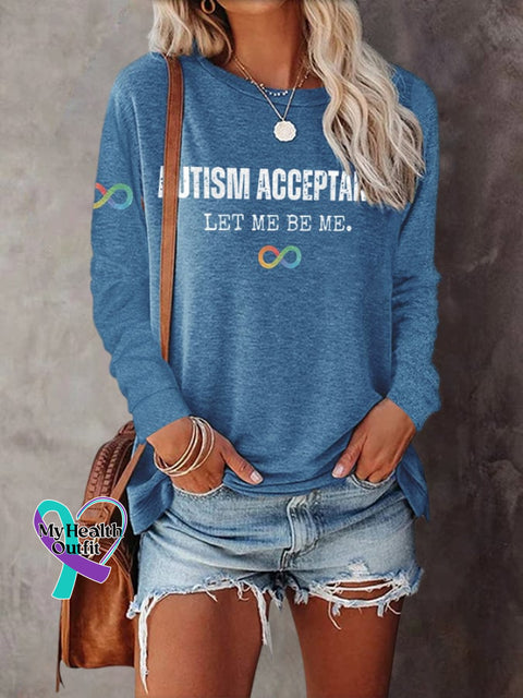 Retro Autism Acceptance Rainbow Colors Infinity Symbol Let Me Be Print T-Shirt Blue / S