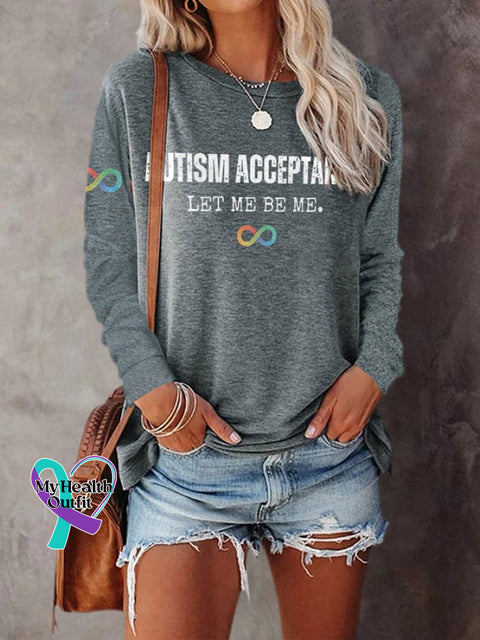 Retro Autism Acceptance Rainbow Colors Infinity Symbol Let Me Be Print T-Shirt Grey / S
