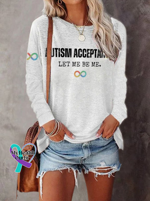 Retro Autism Acceptance Rainbow Colors Infinity Symbol Let Me Be Print T-Shirt White / S