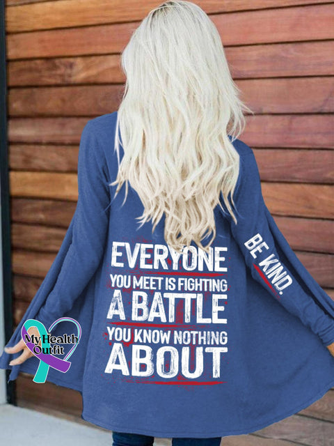 Retro Be Kind Everyone You Meet Is Fighting A Battle Know Nothing About Print Long Sleeve Cardigan