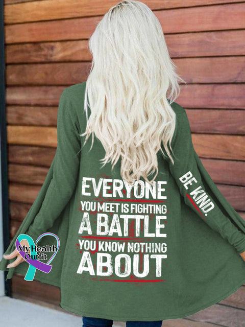 Retro Be Kind Everyone You Meet Is Fighting A Battle Know Nothing About Print Long Sleeve Cardigan