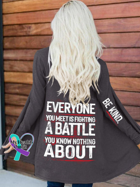 Retro Be Kind Everyone You Meet Is Fighting A Battle Know Nothing About Print Long Sleeve Cardigan