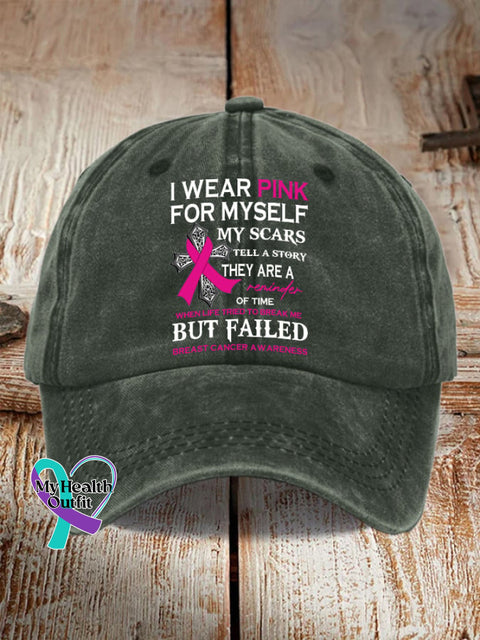 Retro Breast Cancer Awareness I Wear Pink For Myself Print Baseball Cap Army Green / One-Size