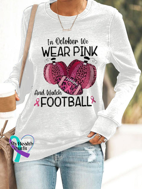Retro Breast Cancer Awareness In October We Wear Pink And Watch Football Leopard Print Sweatshirt