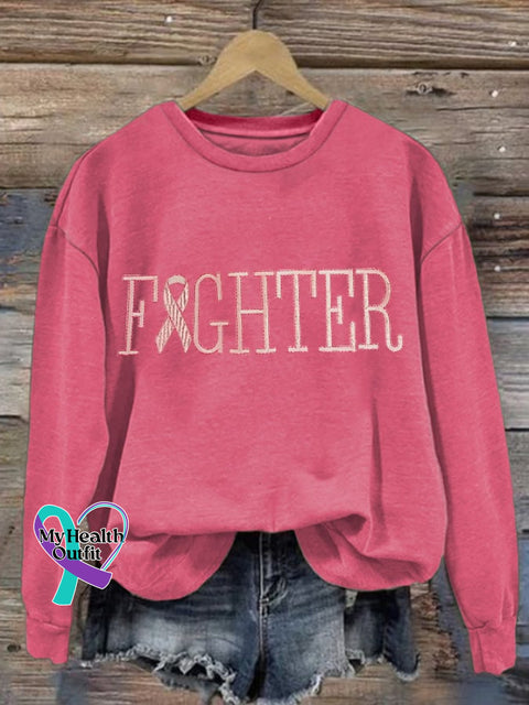 Retro Breast Cancer Awareness Pink Ribbon Fighter Print Sweatshirt Dark / S