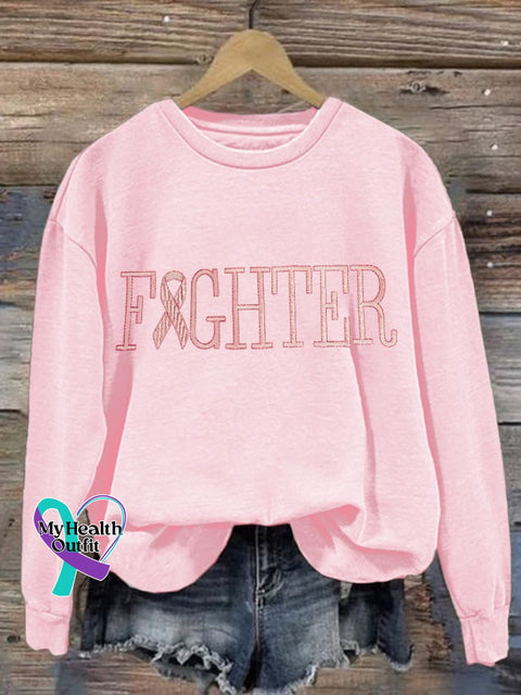 Retro Breast Cancer Awareness Pink Ribbon Fighter Print Sweatshirt / S