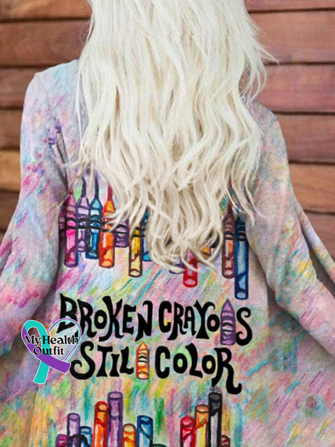 Retro Broken Crayons Still Color Print Cardigan