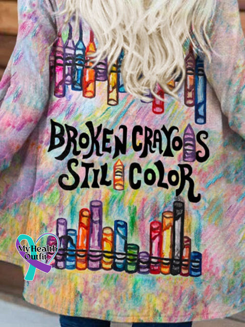 Retro Broken Crayons Still Color Print Cardigan