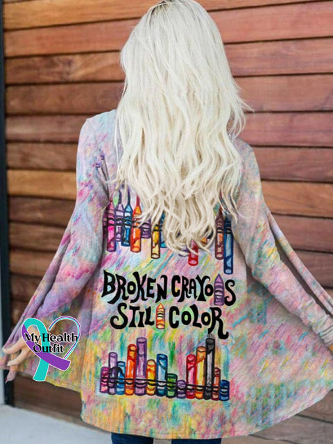 Retro Broken Crayons Still Color Print Cardigan As Shown / S