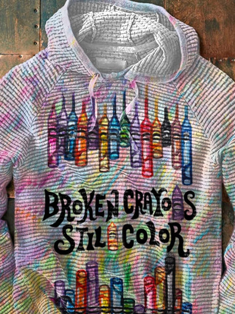 Retro Broken Crayons Still Color Print Hoodie