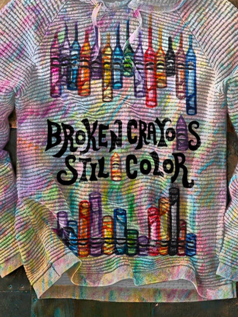 Retro Broken Crayons Still Color Print Hoodie