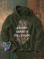 Retro Broken Crayons Still Color Print Hoodie Army Green / S