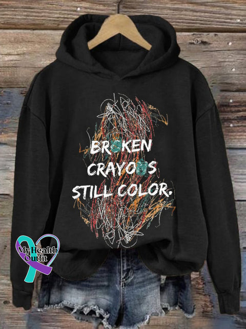 Retro Broken Crayons Still Color Print Hoodie Black / S