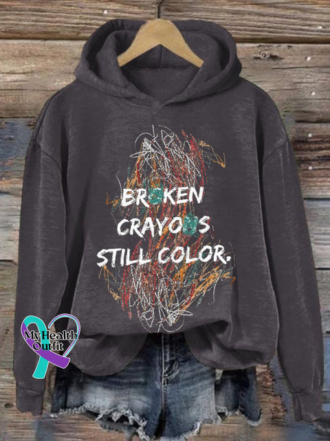 Retro Broken Crayons Still Color Print Hoodie Dark Grey / S