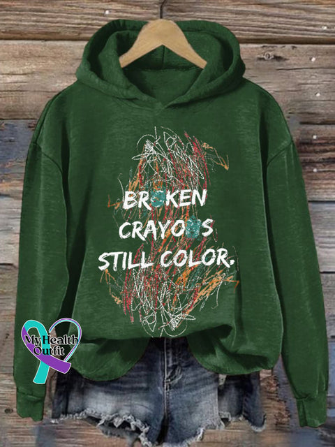 Retro Broken Crayons Still Color Print Hoodie Green / S