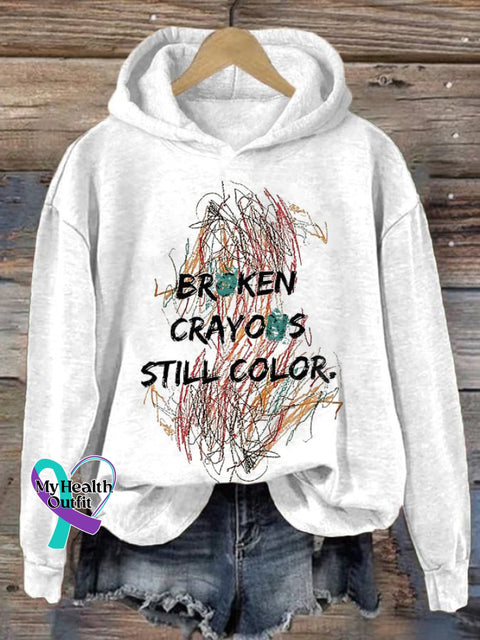 Retro Broken Crayons Still Color Print Hoodie White / S