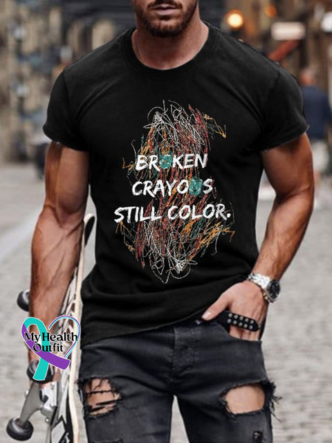 Retro Broken Crayons Still Color Print T-Shirt Black / S