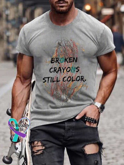 Retro Broken Crayons Still Color Print T-Shirt Grey / S