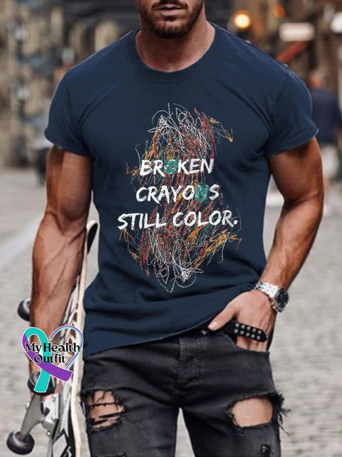 Retro Broken Crayons Still Color Print T-Shirt Navy / S