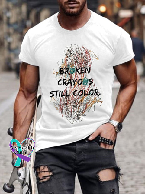 Retro Broken Crayons Still Color Print T-Shirt White / S