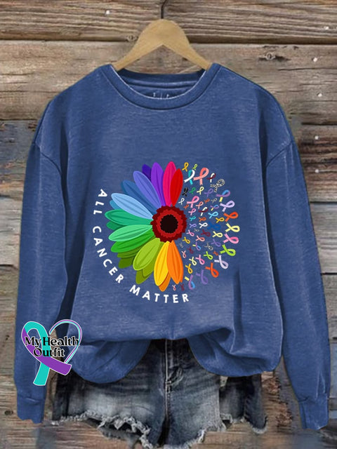 Retro Cancer Awareness All Matter Ribbon Print Sweatshirt Blue / S