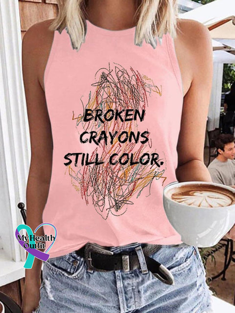 Retro Casual Broken Crayons Still Color Print Tank Top Pink / S