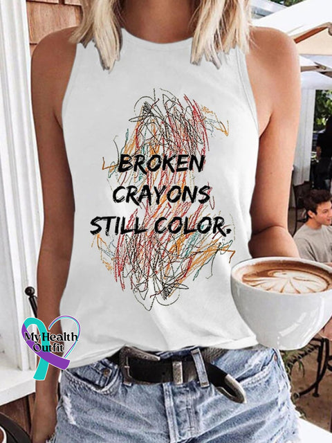Retro Casual Broken Crayons Still Color Print Tank Top White / S
