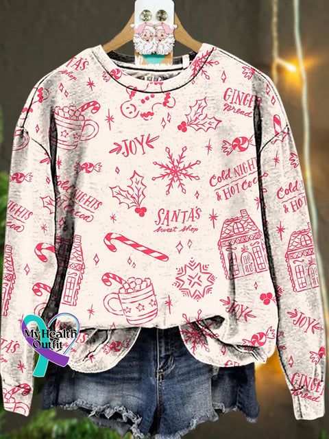 Retro Christmas Candy Cane Casual Sweatshirt Multicolor / S