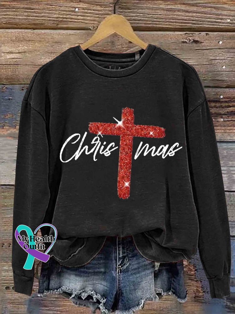 Retro Christmas Faith Cross Casual Sweatshirt Black / S