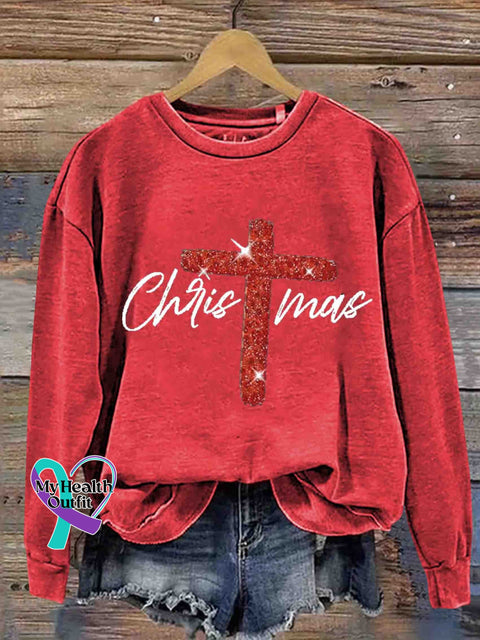 Retro Christmas Faith Cross Casual Sweatshirt Red / S