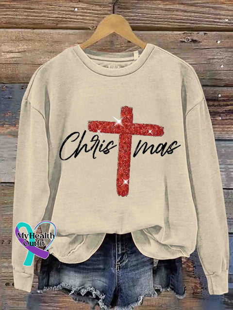 Retro Christmas Faith Cross Casual Sweatshirt Sand / S