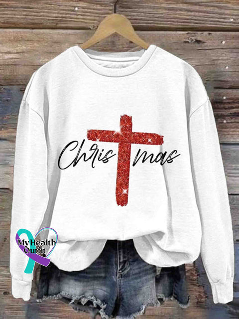 Retro Christmas Faith Cross Casual Sweatshirt White / S