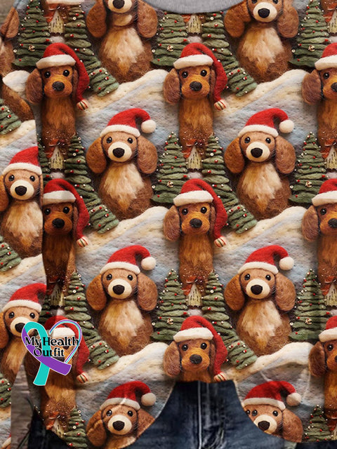 Retro Christmas Gift Dog Art Design Print Casual Sweatshirt