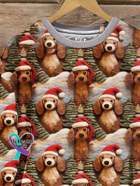 Retro Christmas Gift Dog Art Design Print Casual Sweatshirt