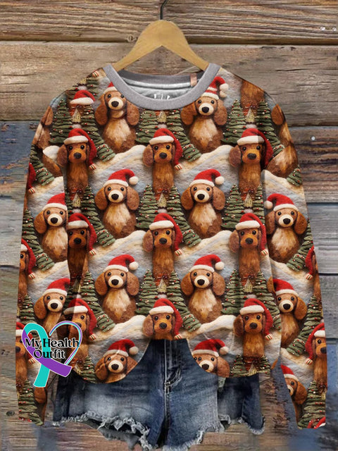 Retro Christmas Gift Dog Art Design Print Casual Sweatshirt Muilticolor / S