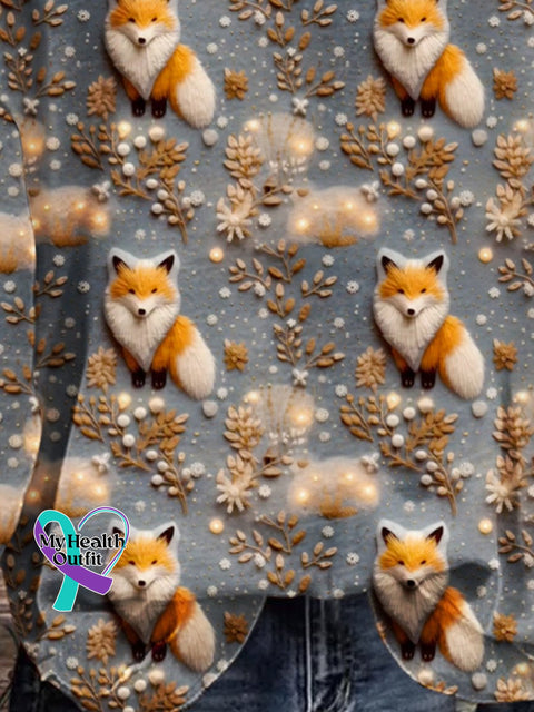 Retro Christmas Gift Foxes Animal Art Design Print Casual Sweatshirt