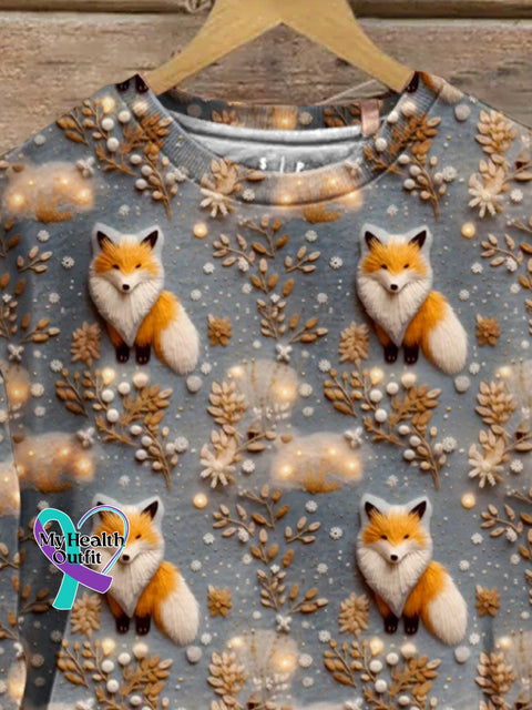 Retro Christmas Gift Foxes Animal Art Design Print Casual Sweatshirt